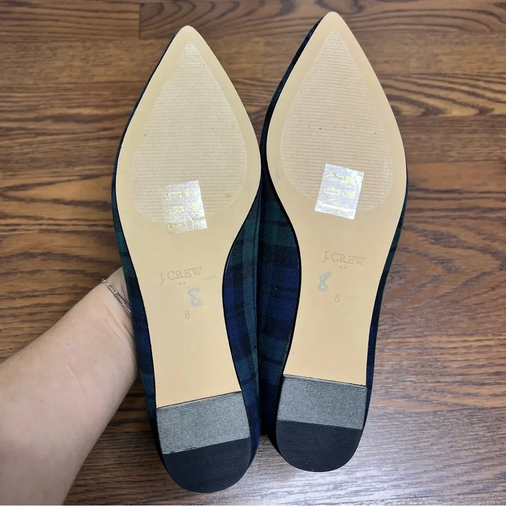 J.Crew Black Watch plaid tartan pointed-toe bow ballet flat size 8